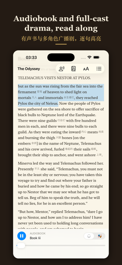 Audiobook player with read-along highlighting
